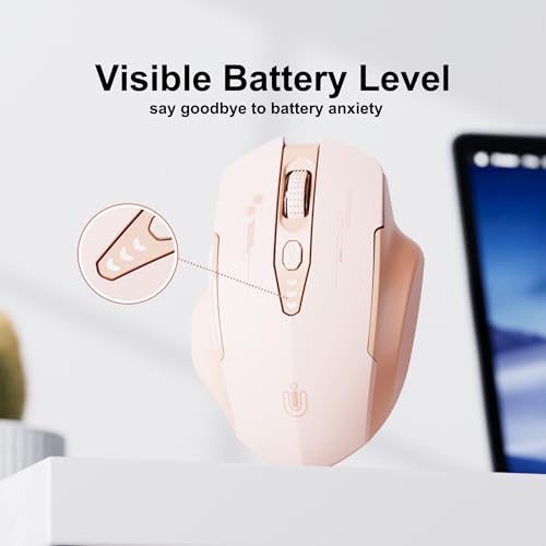 Uineer Bluetooth Mouse, Tri-Mode Wireless, Rechargeable, 3-Device Switch | Dual Bluetooth plus 2.4G connectivity, 3-device switching and a visible rechargeable battery level. - color: pink