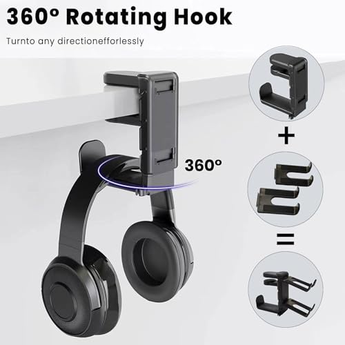 Rotating Headphone Stand with 360° Swivel - Adjustable Clamp-on Under Desk Headset Holder, Universal Gaming & Office Headphone Hanger (Pink) - color: Pink