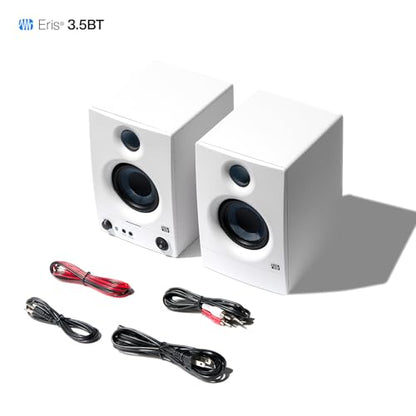 PreSonus Eris 3.5BT Studio Monitors, Pair — 3.5" Inch Powered Speakers, Bookshelf Speakers, Stereo, Desktop Computer, Near Field Music Production, Audio Mixing Recording | 3.5 Drivers, 25W per Side, Trs and Rca Rear Inputs, Front 1/8 Aux and Headphone Jac