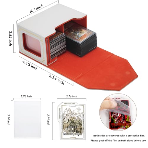 STORY OF WHITE Laser Card Deck Box | YGO MTG Organizer Holds 220+ Double Sleeved Card Storage Trading Games Leather Display Windows with magnetic cardholder - color: White gold