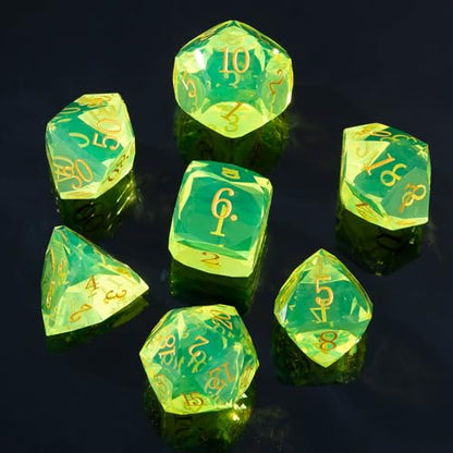 Resin DND Dice Set, 7 Pieces Handmade Sharp Edge Polyhedral Dice for Role Playing Game, Dice Accessory for D&D RPG Players and Starters d4 d6 d8 d10 d12 d20 with Gift Box (Yellow) - color: Yellow