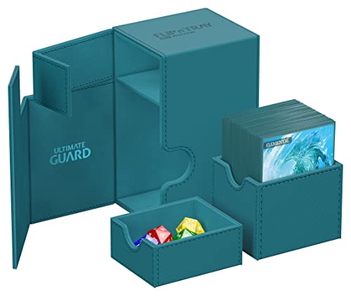 Ultimate Guard Flip'n'Tray 80+, Deck Case for 80 Double-Sleeved TCG Cards + Dice Tray, Petrol, Independent Magnetic Closure & Microfiber Inner Lining - color: Petrol, size: 80+
