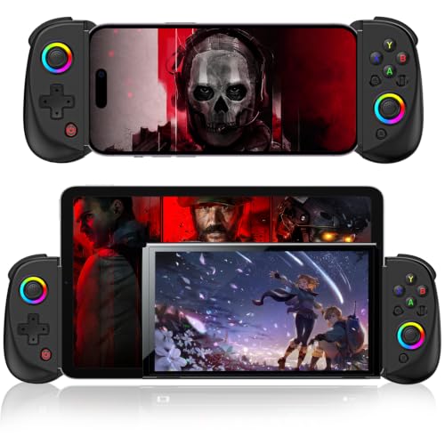 arVin Mobile Gaming Controller for iPad/Tablet[Within 5-10"] Wireless Gamepad for iPhone/Android/PC/Switch/PS4, with RGB Hall Effect Joystick/Turbo/6-Axis Gyro/Vibration/Support Streaming/Cloud Gaming - color: Black, size: D8