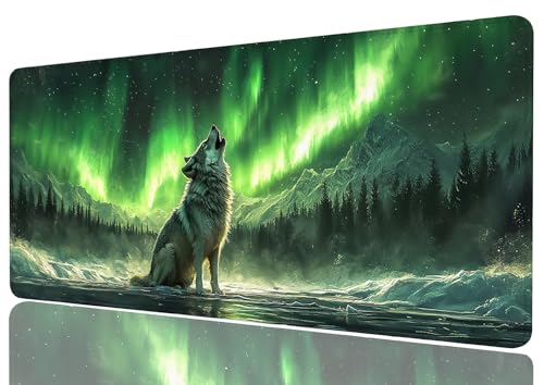 Wolf Mouse Pad Northern Light Snowy Mountain Forest Mouse Pad Large Mousepad Extended Laptop Keyboard Mat Gaming Desk Pad Mouse Mat for Office Desktops, Home Workstations, Laptops 31.5x11.8 Inch - color: Wolf, size: 31.5L x 11.8W inches