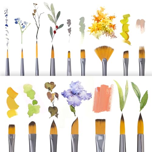 Transon 16 pcs Artist Paint Brush Set Versatile for Acrylic Painting Watercolor Painting Gouache Painting Black Color - color: Black