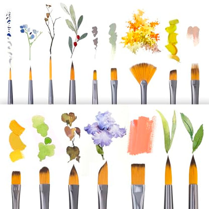 Transon 16 pcs Artist Paint Brush Set Versatile for Acrylic Painting Watercolor Painting Gouache Painting Black Color - color: Black