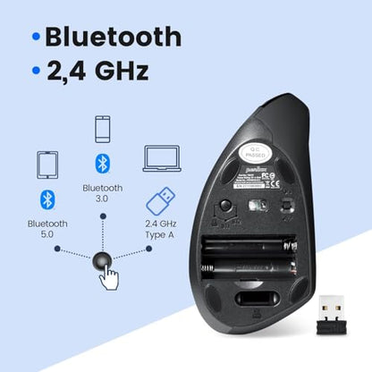 Perixx PERIMICE-813B Bluetooth Vertical Mouse - Wireless 3-in-1 Multi-Device Technology - Travelling Carry Bag - Black - Right Handed - style: Bluetooth