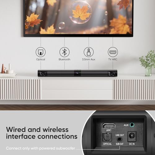 Sound Bar for Smart TV, 80W Soundbar with Four Woofers, Dual Horn Tweeters, 2.0 Channel TV Speaker, 2 in 1 Detachable Design, BT/ARC/AUX/Optical Connection, Surround Sound System for TV - size: 31 Inch