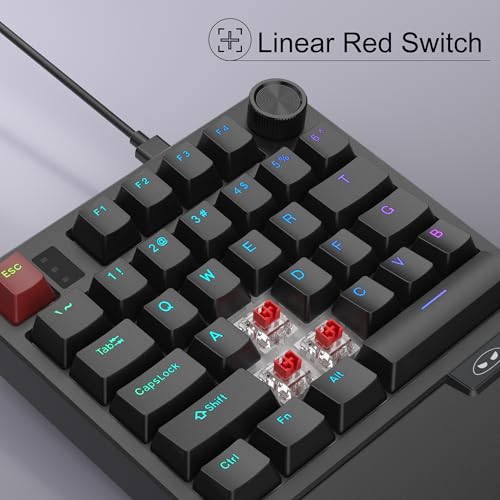 MageGee Wireless One Handed Gaming Keyboard, Tri-Mode BT/2.4Ghz RGB Backlit 34 Keys Mini Keyboard for Gamer, Linear Red Switch, Wrist Rest Support(Black) - color: Black/Wireless