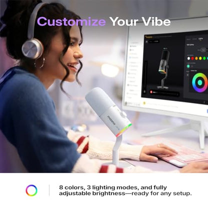 MAONO PD100W Wireless USB Dynamic Microphone, Gaming PC Mic with One-Click Noise Reduction,Mute Button,Custom RGB,3.5mm Headphone Jack,Software,Podcast Streaming Mic (Boom Arm(USB-C Receiver), White) - color: White