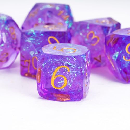 7PCS DND Dice Set,Transparent Sharp Edge Dice Set D&D RPG Polyhedral Die,for Dungeons and Dragons TTRPG Games Roleplaying Game,with Gift Box(Galaxy Purple) - color: Galaxy Purple