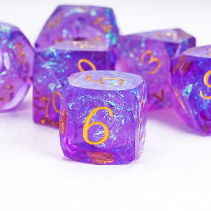 7PCS DND Dice Set,Transparent Sharp Edge Dice Set D&D RPG Polyhedral Die,for Dungeons and Dragons TTRPG Games Roleplaying Game,with Gift Box(Galaxy Purple) - color: Galaxy Purple