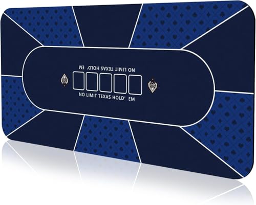 YUZPKRSI 79 x 39 Inch Blue Poker Mat, 8 Players Texas Hold'em Poker Rubber Mat Poker Topper for Tables, Folding Portable Poker Table Top Layout w/Carrying Bag for Poker Games, Casino - color: Dark Blue