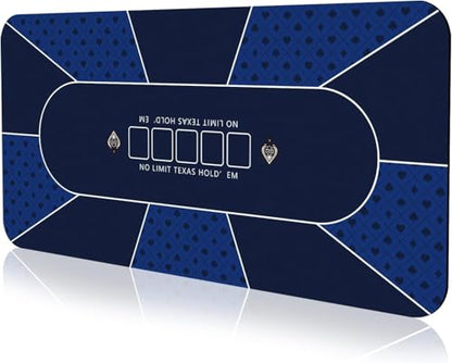 YUZPKRSI 79 x 39 Inch Blue Poker Mat, 8 Players Texas Hold'em Poker Rubber Mat Poker Topper for Tables, Folding Portable Poker Table Top Layout w/Carrying Bag for Poker Games, Casino - color: Dark Blue