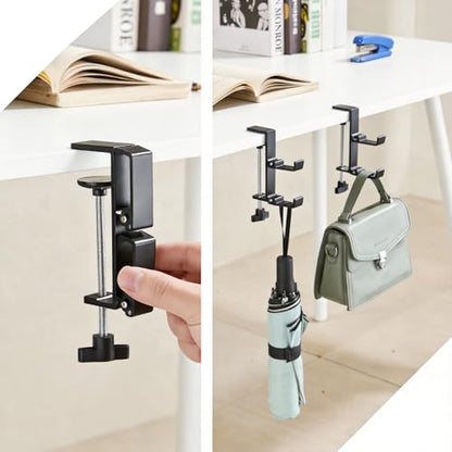 Heavyrain Desk Edge Headphone Holder and Bag Hook, Clamp-On Design, No Drill Installation (Carbon Black) - color: carbon black