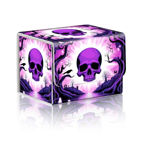 Trading Card Storage Box, Premium PU Leather with Magnetic Closure, Holds 100+ for MTG Cards, Purple Skull Realm Durable Deck Box for Magic the Gathering, Trading Card Games - color: Purple Skull Realm