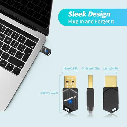 Latest Bluetooth 6.0 Adapter for PC Laptop, Mini Wireless USB Dongle Adaptor for Windows 11/10/8.1 Desktop Computer, Plug & Pair w/Bluetooth Headset Speaker Keyboard Mouse Game Controller - size: Mini Sized