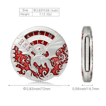 DND Spinner Metal Dice Set DNDND 7-in-1 Spinner D&D Dice Set with Luxurious Gift Box for Dungeons and Dragon and Tabletop Game (Silver with Red) - color: Dragon Silver Red