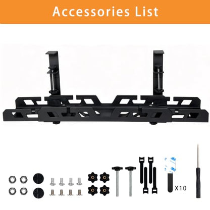 Under Desk Cable Management Tray 15.3-23.6 Inches Bidirectional Extendable Metal Cable Organizer with Clamp Mount, No Drill Wire Management System for Home Office & Gaming Desk(Black) - color: black