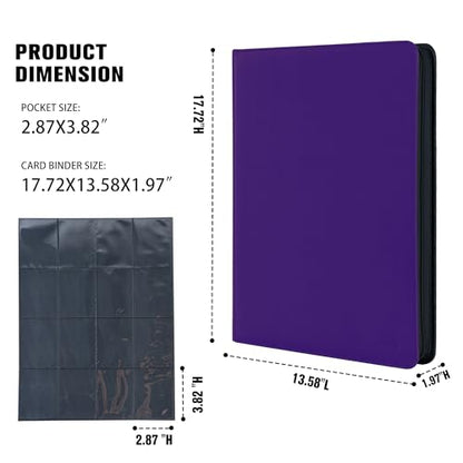Card Binder 16 Pocket,Trading Card Binder Holds up to 1408 Cards with 44 Sleeves,Zipper Card Holder Album Compatible with TCG Card/Game Cards/Sports Card-Dark purple - color: Dark Purple