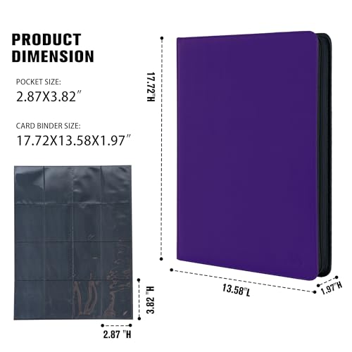 Card Binder 16 Pocket,Trading Card Binder Holds up to 1408 Cards with 44 Sleeves,Zipper Card Holder Album Compatible with TCG Card/Game Cards/Sports Card-Dark purple - color: Dark Purple