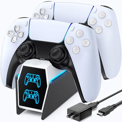 OIVO P5 Controller Charger with Fast Charging AC Adapter, P5 Controller Charging Station Stand for Play Station 5, Docking Station Replacement for PS 5 Accessories Kits - color: White & Black