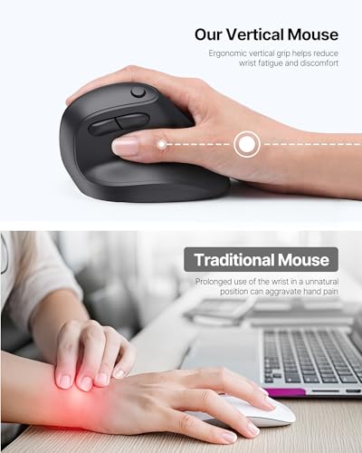 Ergonomic Mouse, USB+Bluetooth Dual Connection, Wireless Vertical Mouse for Reducing Wrist Pain, 1000/1600/2400 DPI, Ergo Mouse with Quiet Click for Windows Mac OS PC Computer Laptop, Black - color: Black