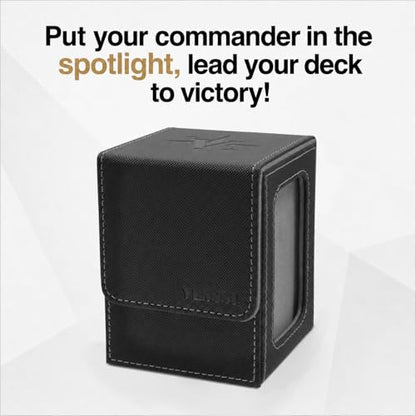 MTG Deck Box with Commander Display, Fits TCG Cards (Black＆Grey) | Holds 120 Single/100 Double-Sleeved Cards, Fit MTG/PTCG/OPTCG Cards, Strong Magnet, PU Leather, With 2 Dividers & 1 Toploader - color: Black＆Grey