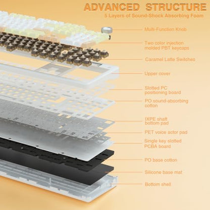 AULA F108 PRO - Wireless Mechanical Keyboard with Screen&Knob,Hot Swappable Gaming Keyboard with 8000mAh Battery,Pre-lubed Switches,RGB Backlit,PBT Keycaps Creamy Sounding Computer Keyboards,104 Keys - color: Mocha Mousse