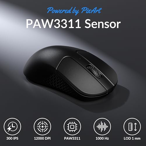 Keychron M3 Mini Wireless Optical Mouse, Bluetooth 5.1/2.4 GHz/Wired Gaming Mouse, Programmable PixArt 3311 Sensor with up to 26,000 DPI/ 650 IPS, Lightweight Ergonomic for Windows Mac Linux - Black - color: Black, style: PixArt 3311 (1K Polling Rate)