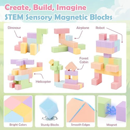 52 PCS Magnetic Blocks with Metal Box, 0.8in Mini Building Cubes Travel Set | Magnetic Building Blocks Toddler Travel Essentials Toys, STEM Educational Magnet Building Sensory Toys for Boys Girls Gifts - color: Pink