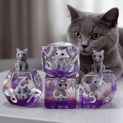 DND Resin Cat Dice Set, D&D Polyhedral Dice for Dungeons and Dragons RPG, MTG Role Playing Games D and D Dice 7pcs D20 D12 D10 D8 D6 D4 for Ages 15 and Up - color: Cat