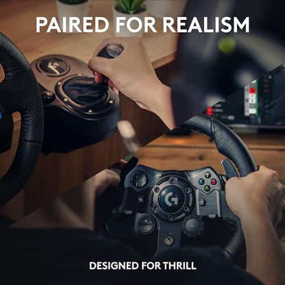 Logitech G923 Racing Wheel and Pedals, TRUEFORCE Force Feedback, Real Leather + Logitech G Driving Force Shifter - Xbox X|S, Xbox One, PC, Mac - Black - style: Xbox|PC