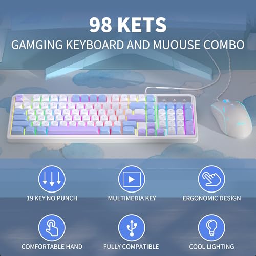 Camiysn Wire Gaming Keyboard, 7 Colorful Rainbow Backlight Classic Gaming Keyboard (BlueWhite-Set) - color: BlueWhite-Set