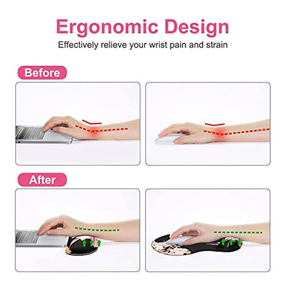 MOSISO Wrist Rest Support for Mouse Pad&Keyboard Set, Curved Peony Ergonomic Mousepad&Coaster Non-Slip Base Home/Office Pain Relief&Easy Typing Cushion with Neoprene Cloth&Raised Memory Foam, Black