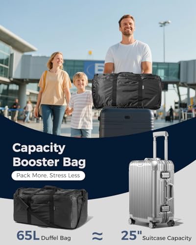 pack all 65L Foldable Travel Duffel Bag, Shoe Compartment Weekender Bag | Ultralight, Packable, Water Resistant, Tear Resistant Nylon, Detachable Strap, Luggage Sleeve, For Travel, Camping, Black - color: Black, size: 65L