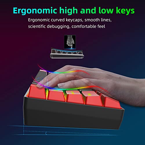 Snpurdiri 60% Wired Gaming Keyboard, RGB 61-Key (Red and Black) | Ultra-Compact Backlit Small Gaming Keyboard for PC Computer Gamer - color: Red and Black