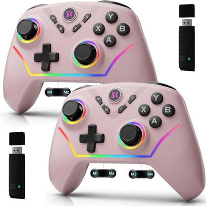 Wireless PC Controller with Hall Effect Joysticks & Triggers, 1000Hz Polling Rate, Switch Controller for Switch/Lite/OLED/Switch 2, Gaming Controller for Steam/Luna/Tesla - Dynamic RGB, Pink&Pink - color: Pink&Pink