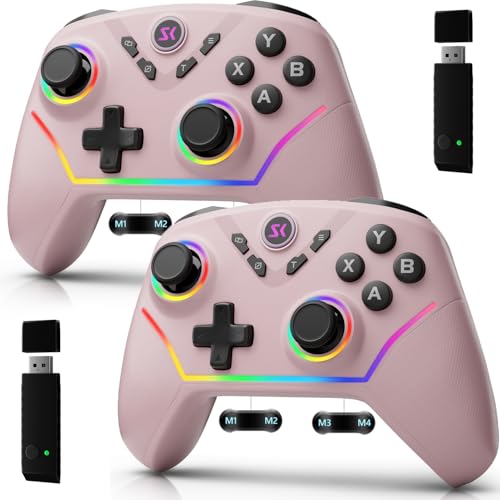 Wireless PC Controller with Hall Effect Joysticks & Triggers, 1000Hz Polling Rate, Switch Controller for Switch/Lite/OLED/Switch 2, Gaming Controller for Steam/Luna/Tesla - Dynamic RGB, Pink&Pink - color: Pink&Pink