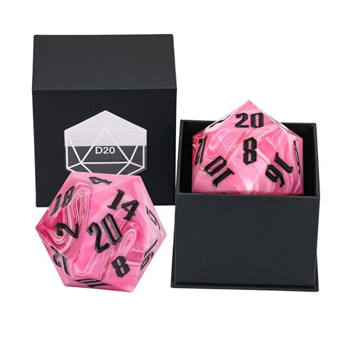 Giant D20 D&D Polyhedral Dice - 55mm, 20 Sided, Pink with White/Silver Black Number for RPG Table Games - color: Pink With White/Silver Black Number