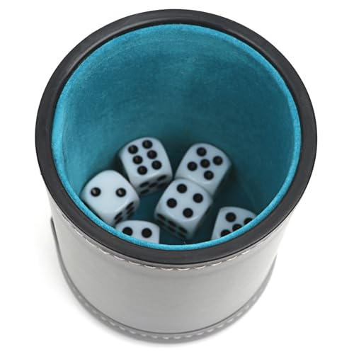 Felt Lined Professional Dice Cup - with 6 Dices Quiet for Yahtzee Game - color: Gray