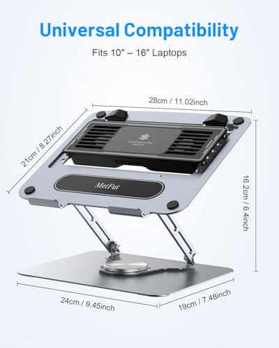 Metfut Laptop Cooling Pad with Detachable Fan & Cooler, Adjustable Height & Angle, 360 Rotation Base, Carbon Steel Framework, Ultra-Quiet & Super Sturdy for 15.6” Laptop, DJ Mixer Workstation (Grey) - color: Grey