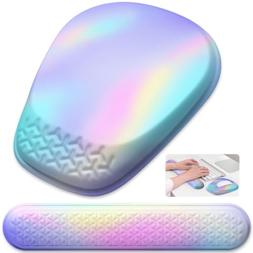 Mouse Pad with Wrist Rest, Comfortable Memory Foam Wrist Rest for Computer Keyboard, Ergonomic Mouse Pad Set for Easy Typing & Pain Relief - Gradient Blue Pink - color: Gradient Blue Pink