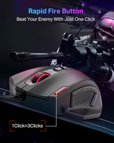 E-YOOSO Wired Large Gaming Mouse, Big Gamer Mouse with Rapid Fire Button, 5 Side Buttons, 12400 DPI, 5 Backlit Modes, 11 Programmable Macro Shortcuts, Adjustable Weights, Comfort Grip for Windows