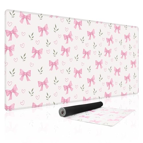 Baziabbo Pink Desk Mat,XXL Extended Big Mouse Pad,Gaming Mousepad with Stitched Edge,Non-Slip Rubber Base Keyboard Desk Pad for Home Office Study Game - color: Bowknot