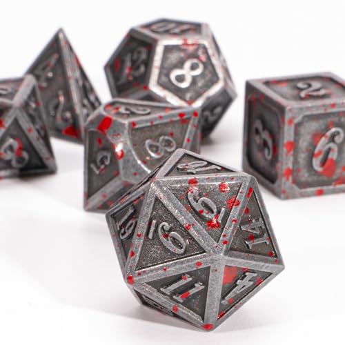 Metal Polyhedral DND Dice Set,7-Piece Solid Metal RPG Dice for Tabletop Gaming (Silver Blood) - color: Silverblood
