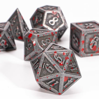 Metal Polyhedral DND Dice Set,7-Piece Solid Metal RPG Dice for Tabletop Gaming (Silver Blood) - color: Silverblood