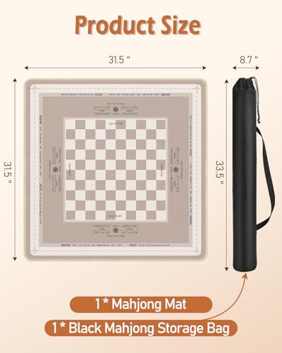 Mahjong Mat Table with Rules Mah Jong Mat Neoprene Travel Chinoiserie Floral Majong Learning Mat Instructions Mahjong Gifts Women Unique Non-Slip Rubber Pad, 31.5" x 31.5", Khaki Plaid - color: Khaki Plaid, size: 31.5" x 31.5"