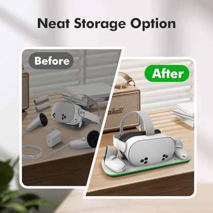 Charging Dock Compatible with Meta Oculus Quest 3/3S, VR Headset Controller Accessories, Charging Station with Closable LED Indicator, Magnetic Charging, Fast Charging, 2 Rechargeable Batteries