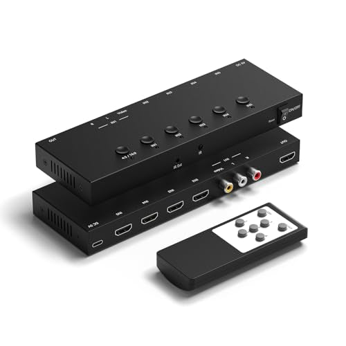 5 in 1 Out HDMI/AV Switch, 4K-HD MI+1AV to HDMI Converter Support HDR & HDCP 2.2 & Full 3D with IR Remote Control Compatible with Sega/Xbox/PS1/PS2/Nintendo Switch,Xbox,PS5/PS4,Roku,Apple TV - size: 1AV+4HDMI to HDMI Converter